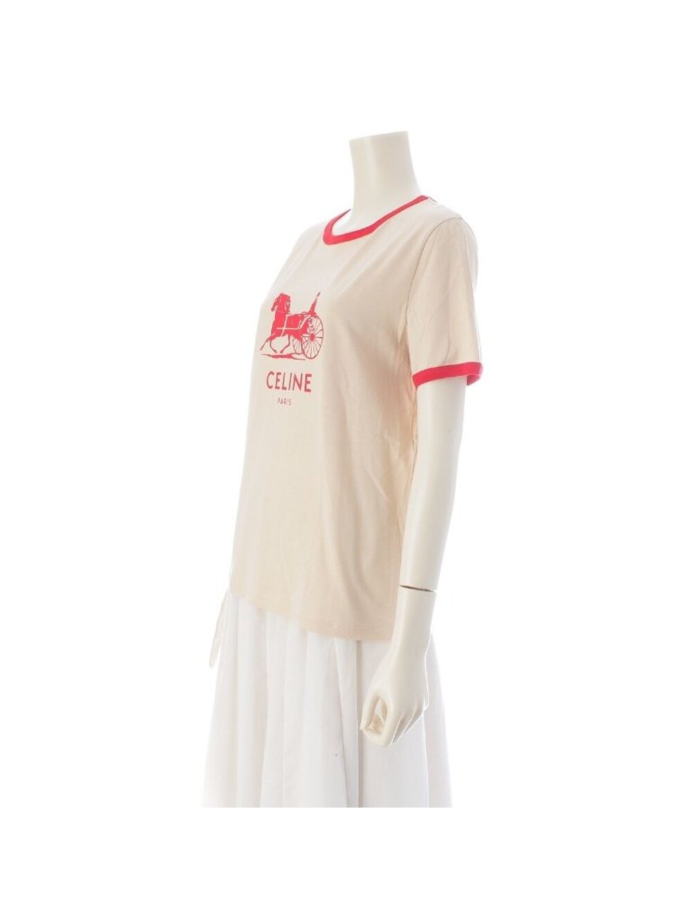 Celine Sulky Logo Short Sleeve T-Shirt Top Beige - Picture 2 of 10